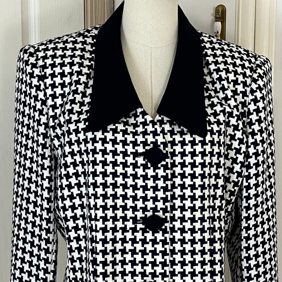 Vintage Kasper for A.S.L. Women's Blazer Sz 12 Navy White Houndstooth 80s/90s - Picture 3 of 7
